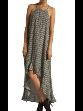 RVCA Chiefdom High-Low Maxi Dress Shale Geometric Print Ruffle Hem Women’s XS